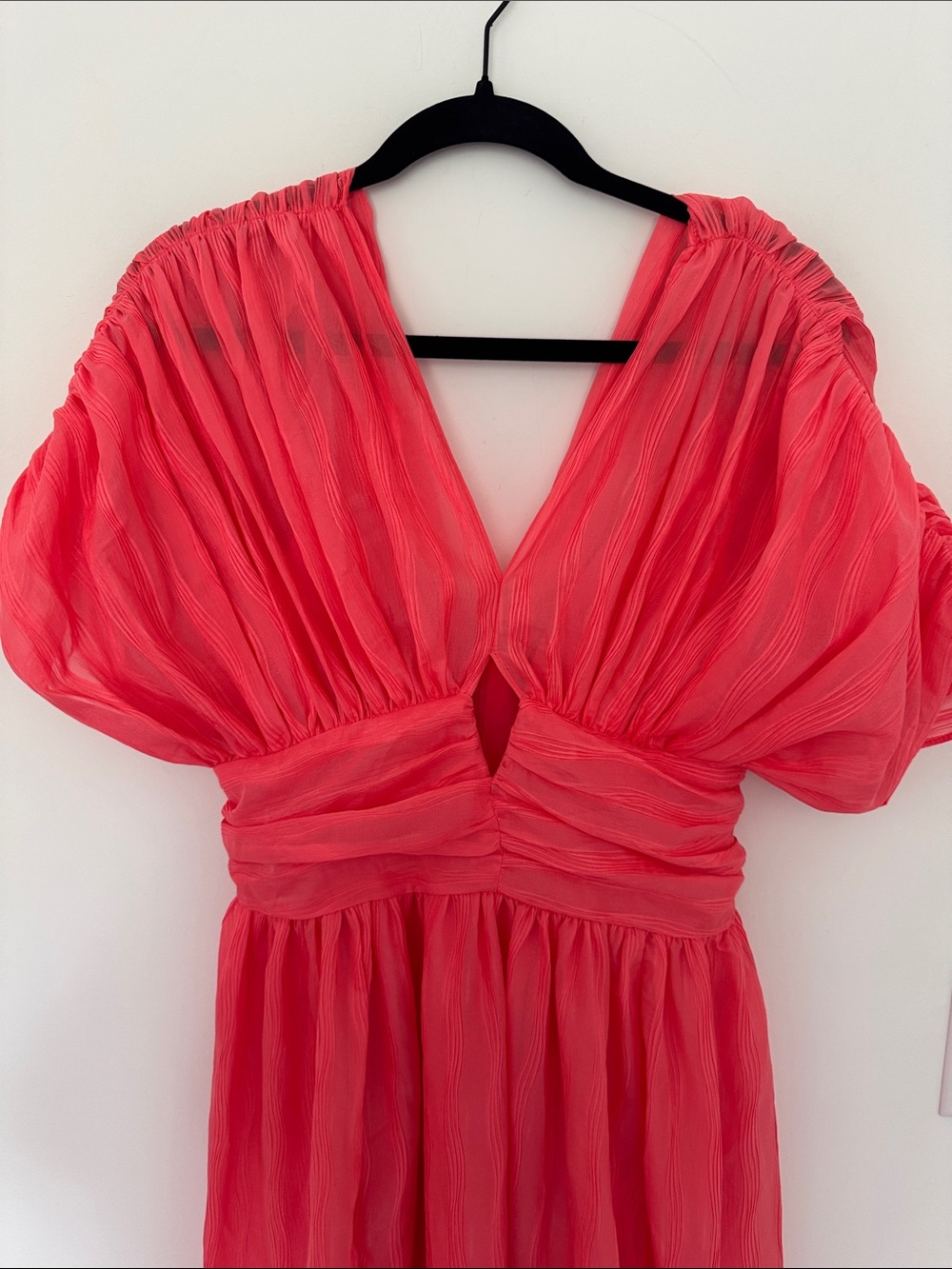 VICI Coral Pink Puff-Sleeve V-Neck Maxi Dress - Size M - Picture 2 of 6